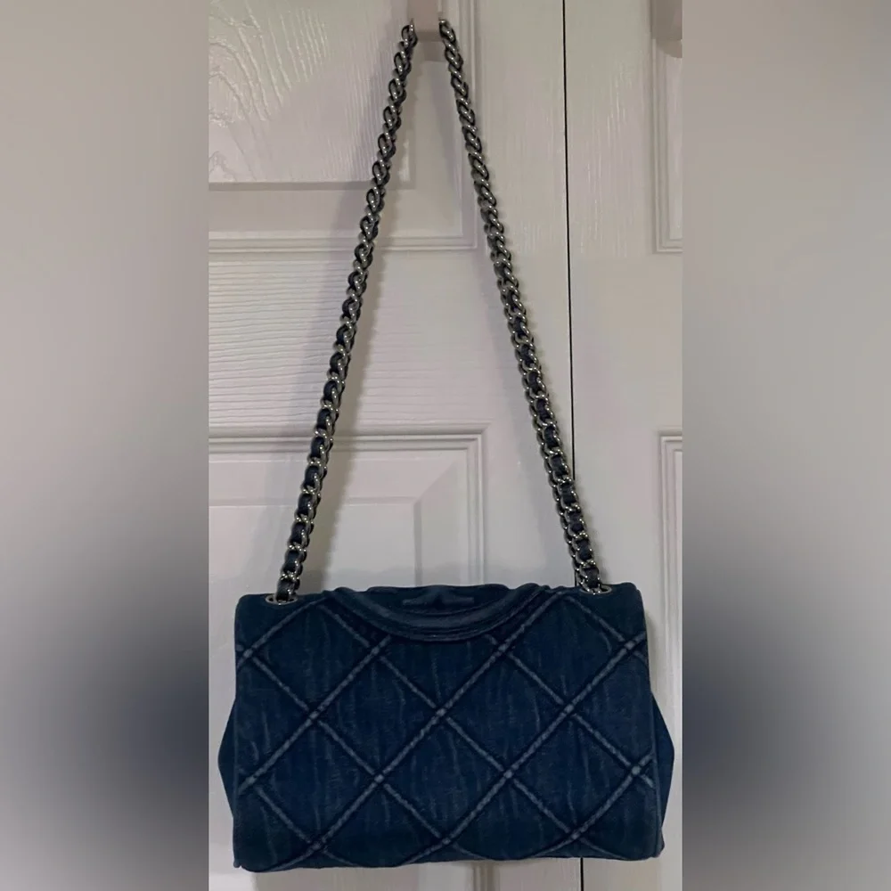 Tory Burch Small Fleming Soft Denim Convertible Shoulder Bag